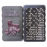 بازی دومینو سنگی با جعبه فلزی رنگ مشکی مدل Double six Dominoes